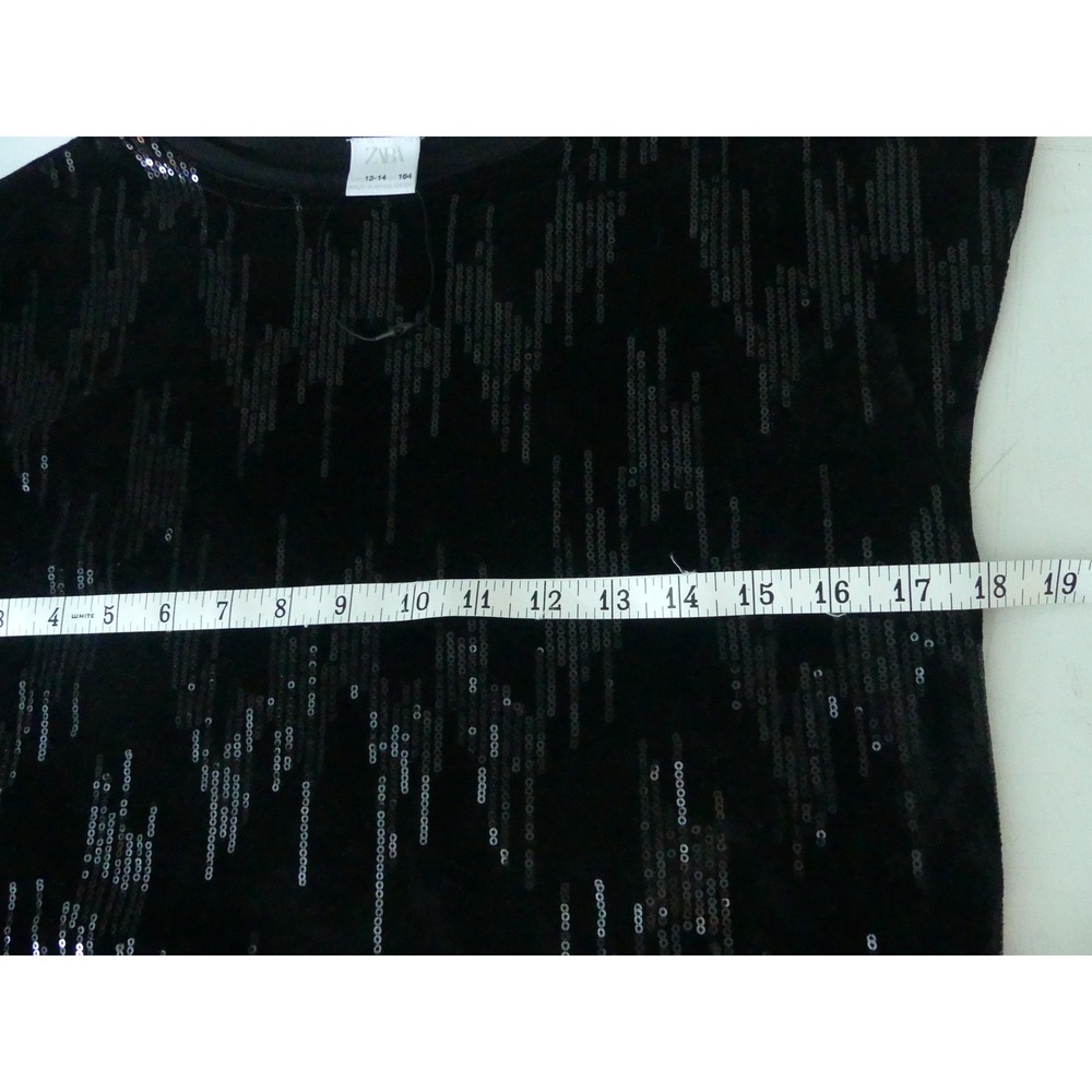 Zara Black Velvet Sequin Top Round Neck Party Festival Glam Boxy Sz 13-14 - Picture 6 of 7